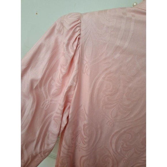 Vintage 80s Pearl Collar House Coat Pink Damask Women Size Small - Picture 10 of 12